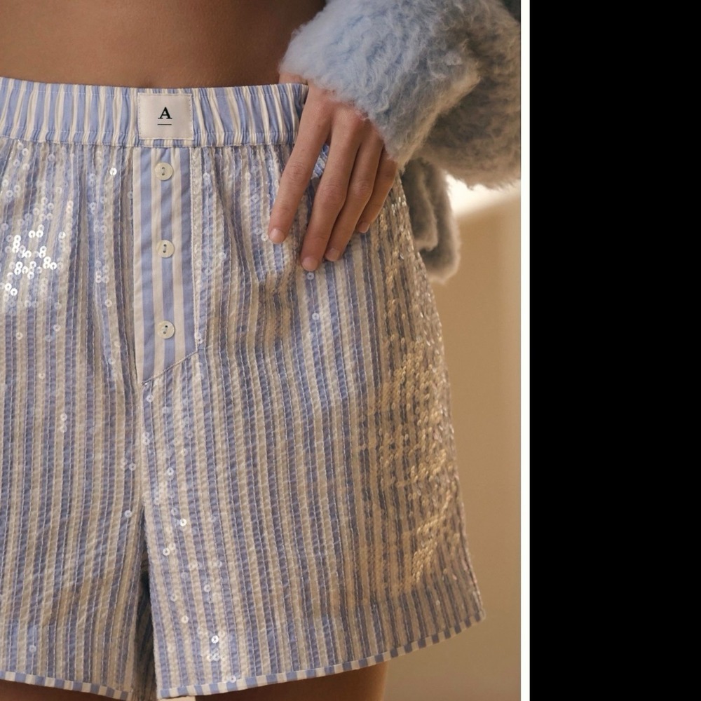 NEW Anthropologie The Wren Boxer Shorts: Sequin Edition - Light Blue Small - Picture 2 of 8